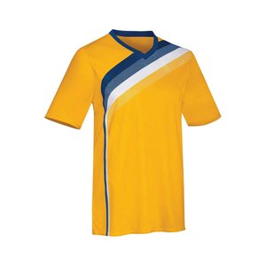 Men's Yellow V-Neck Soccer Jersey Short Sleeve Moisture Wicking Striped Design Polyester Sport Apparel - Product Image 1
