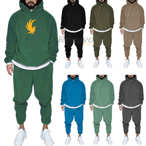 Vêtements de sport décontractés pour hommes, pulls à capuche en molleton de couleur unie respirants avec pantalons de survêtement, ensemble de pulls streetwear - Product Image 5