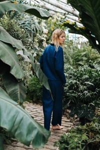 Conjunto de pijama de lino puro 100% al por mayor para mujer, Top de lino lavado a la piedra de punto pesado, pantalones, ropa de dormir de verano de estilo informal sencillo - Product Image 2