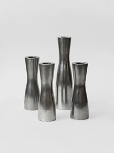 Vintage Pekkar Design Minimalist Silver Candle Holders Pair Mid Century Modern Aluminum Home Decor <b>Candlesticks</b> - Product Image 3