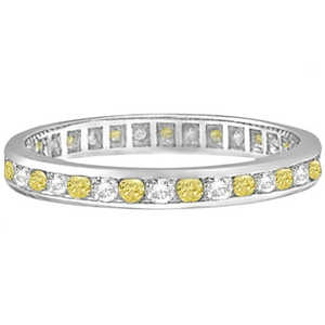 Anillo de Eternidad con Diamantes Amarillos y Blancos de 1.00ct Engastados en Canal en Oro Blanco de 14k - Product Image 3