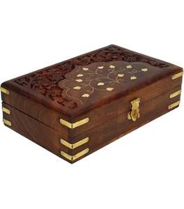 Caja decorativa STORE INDYA Caja decorativa tallada a mano de madera Venta caliente Regalos y manualidades Cajas de madera Letreros de pared hechos en la India - Product Image 1
