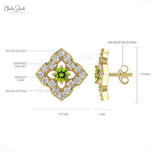 ตุ้มหูเพอริดอทขนาด2มม. ดีไซน์คลาสสิกสำหรับเธอต่างหูรัศมีเพชรสีขาวทองธรรมชาติขนาด14K แบบคลาสสิก - Product Image 5