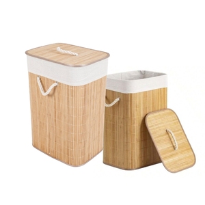 Cesta de ropa sucia de bambú para almacenamiento de ropa sucia con forro desmontable y Asa Cesta de cesto plegable rectangular - Product Image 4