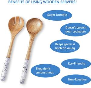 Ensemble de service à salade en bois d'acacia manche imprimé en marbre Écologique Passe au lave-vaisselle Cuillère en bois Fourchette Ustensiles pour la cuisine Salle à manger - Product Image 2