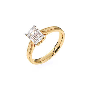 Anillo solitario vintage con diamante de laboratorio de corte esmeralda y bordado milgrain de 1.02 ct en oro amarillo, blanco y rosa de 9K - Product Image 3