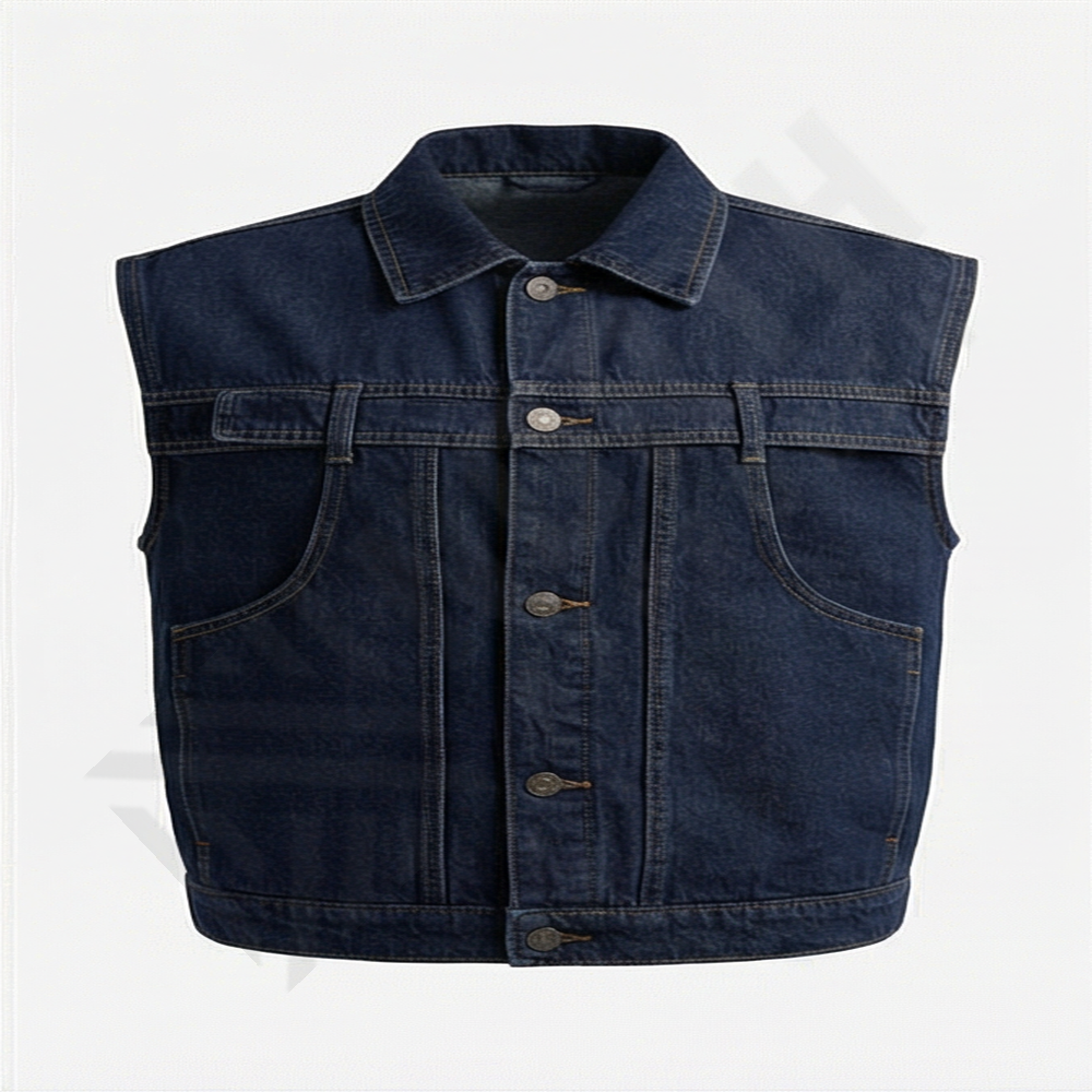 Men's Sleeveless Denim Shirt - 100% Cotton Button Front With Chest Pockets - View #14