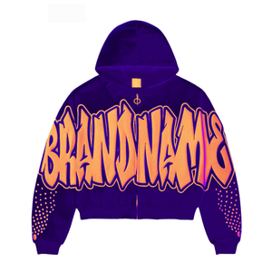 Meilleure qualité en gros nouvelle mode Logo personnalisé imprimé bouffant sweat à capuche unisexe 100% coton lourd fermeture éclair sweat à capuche pleine fermeture éclair impression bouffante - Product Image 6