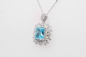 Vente en gros 925 collier en argent carré aigue-marine CZ luxe exquis plaqué bijoux mode carré diamant Zircon pendentifs à breloques - Product Image 2