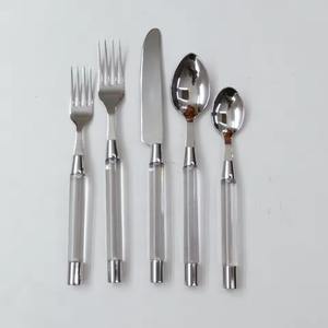 Ensemble de couverts en acier inoxydable de 5 poignées en verre silverfinished produits de couverts lavables au lave-vaisselle utilisés dans la maison de café de table - Product Image 1