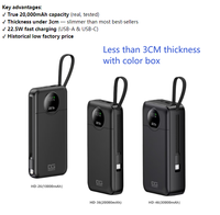 Banque d'Alimentation Portable sans Fil à Chargement Rapide pour Téléphone Mobile avec Câble Intégré, Écran LCD, CE ROHS, PD22W, 10000mAh 20000mAh