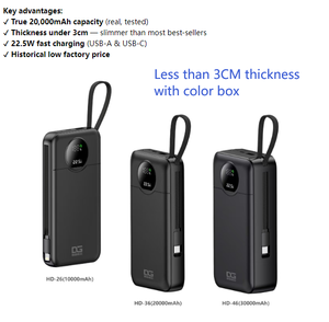 内蔵ケーブル LCD CE ROHS PD22W 急速充電 ワイヤレス モバイルバッテリー 10000mAh 20000mAh - Product Image 4