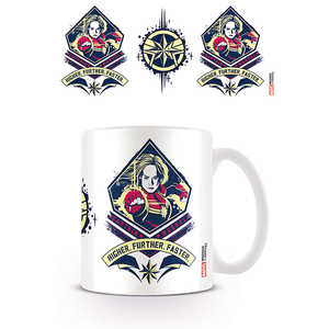 Taza de diseño exclusivo de Capitana Marvel con la frase 'Higher, Further, Faster' para regalos - Product Image 2