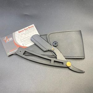 Couteau de rasoir de rasage droit professionnel en acier inoxydable noir mat avec logo personnalisé lame exposée unique - Product Image 1