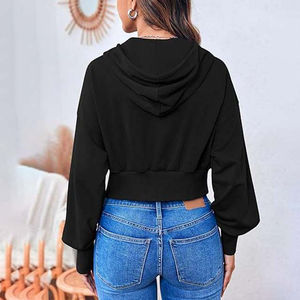 Sweat à capuche Streetwear d'hiver de qualité supérieure broderie personnalisée Logo toile bouffante impression sweat-shirt respirant à fermeture éclair sur le devant pour femmes - Product Image 5