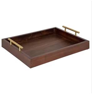 Plateau de service en bois avec poignées Table basse plateau ottoman pour salon plateau de service en bois Extra Large pour nourriture plaqué - Product Image 1