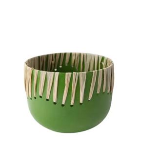 Juego de 2 Macetas Redondas Pequeñas de Hierro y Cuero en Color Dorado y Negro para Decoración de Interiores y Mesas - Product Image 2