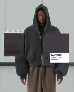 Sweat à capuche personnalisé 600g à fermeture éclair, coupe courte, poids lourd, impression en relief, coton biologique, sweat à capuche ample avec fermeture éclair en strass pour homme - Product Image 2