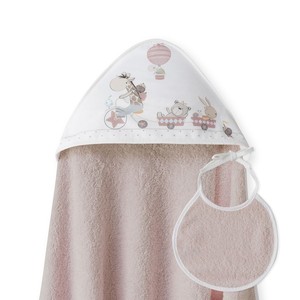 Rosa Oscuro 1X1 MT. Juego de Toalla de Baño y Babero para Bebé Mod Jirafa-Bicicleta, para Artículos de Baño Infantiles - Product Image 1