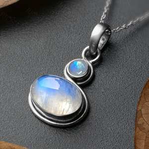 Collar con colgante ovalado de piedra lunar natural hecho a mano, joyería de piedras preciosas de Plata de Ley 925, regalo único para mujer - Product Image 4