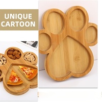 Plateau de service décoratif en bambou pour collations et fruits, petit plateau en forme de patte de chien, assiettes en bois pour enfants