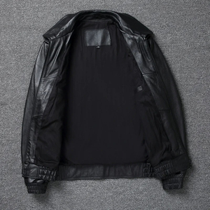 Chaqueta de piel de oveja auténtica negra personalizada para hombre chaqueta de precio estilo aviador A2 de vuelo clásico para hombre - Product Image 3