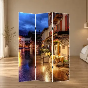 Pantalla Plegable de Lona de Doble Cara con Diseño de Calle Urbana a la Luz de la Noche - Product Image 2