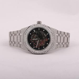 Lujoso estilo Moissanite diamante ajuste reloj esqueleto negro Dial fecha función Iced cuarzo movimiento HipHop para hombres y mujeres - Product Image 4