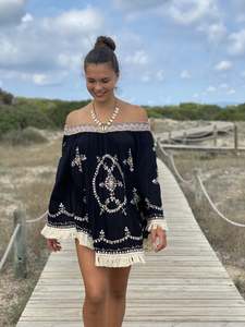 2024 nuevo bohemio bordado corto estilo Ombre vestido de una pieza bordado a mano para mujer ropa de playa suelta vestido de una pieza - Product Image 4