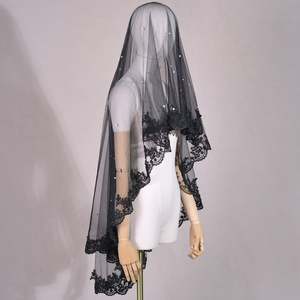 Velo de Lujo Bridella V65A, Negro Perla y Encaje, Tul Suave, Ajuste Cómodo para Bodas, Fiestas, Graduaciones, Apliques Bordados Largos - Product Image 2