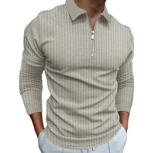 Polo de Hombre de Alta Calidad con Media Cremallera, Cuello, Rayas, Mangas Largas y Cremallera - Product Image 1
