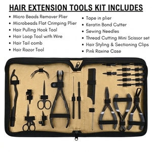 Kit d'installation d'extensions capillaires TEEJAY personnalisé en acier inoxydable avec pince à sertir à mâchoires plates, presse-ruban, rasoir et étui de rangement - Product Image 2