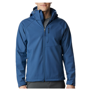 Veste d'hiver en softshell personnalisée avec logo imprimé, couleur unie, imperméable, à capuche, coupe-vent pour sports de plein air en tissu toile - Product Image 1