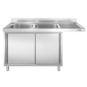 Fregadero Comercial para Lavavajillas con Armario PREMIUM - 1600x700mm - 2 Cubetas, Cubeta Izquierda - Product Image 4