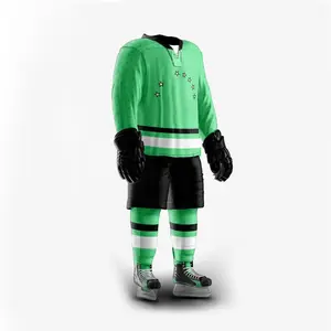Uniforme de Hockey sobre hielo a la moda, camiseta de poliéster transpirable de manga larga con cuello en V, pantalones cortos a la venta
