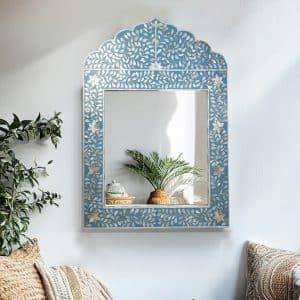 Faizacraft lujo madre perla espejos hueso incrustaciones pared espejo decoración Moderno marco blanco y negro para bodas hecho India - Product Image 4