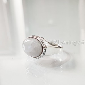 Bague en argent sterling 925 pour homme, pierre de lune arc-en-ciel naturelle bleue, pierre de naissance de juin, bijoux arabes orientaux, vente en gros - Product Image 2