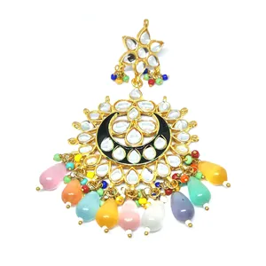 Gold Plated Meenakari Multicolor Chandbali Chandelier Earrings with Monalisa Stone Fashion Jewelry - Product Image 2