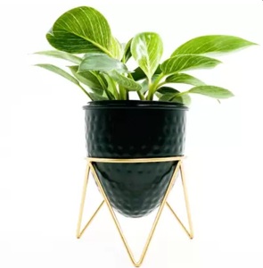 Macetas de Metal de Cobre con Acabado Niquelado y Diseño Martillado, Decoración de Piso para Hogar y Jardín, con Soporte Dorado - Product Image 6