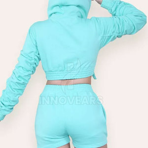 Top corto con capucha y conjuntos cortos de diseño personalizado más vendidos, tela de rizo, precio razonable, ropa de calle, vestido de dos piezas - Product Image 3