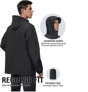 Veste de pluie légère pour homme, coupe-vent imperméable, veste de pluie pliable avec capuche pour le golf, la course à pied, la randonnée, les voyages - Product Image 6