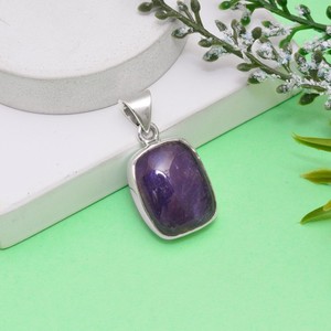 Colgante de Plata de Ley 925 con Amatista Natural, Gema Octogonal Lisa, Corte Princesa, Certificado IGI, 15 mm, Gran Venta - Product Image 2