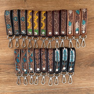 Prix de gros Clip de clé fait main personnalisé Porte-clés en cuir véritable Porte-clés rivet en métal Cadeau promotionnel Porte-clés usiné à la main - Product Image 4