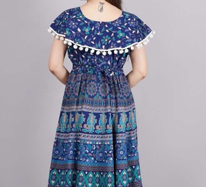 Robe d'été décontractée pour femme, style bohème, taille naturelle, en coton écologique imprimé à la main avec des motifs floraux indiens, lavable et respirante - Product Image 3