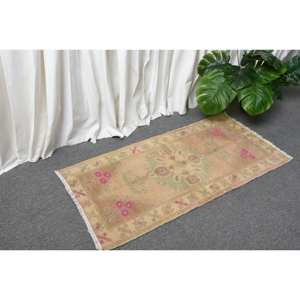 Vintage 1.5 X 3.1ft Beige Vert Laine Tapis À La Main Turc Grande Zone Abstrait Rectangle Couloir Patchwork Conception Latex pour Les Chambres - Product Image 3