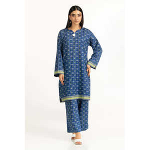 Conjunto de 2 Piezas para Mujer, Casual, Azul Estampado, Cuello en V, Manga Larga, Tela Oxford Transpirable, para Primavera/Verano, Talla XS/XS - Product Image 3