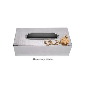 Alta demanda Color plata Brillante Pulido Heavy Duty Metal Martillado Textura Diseñador único Soporte de papel tisú y suministros de caja - Product Image 6