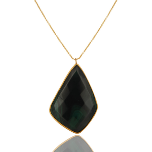 Unshaped Malachite Gemstone Pendant Necklace 18k Gold Plated 925 Silver Long Chain Necklace Jewelry Suppliers - Product Image 4
