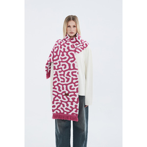 Unisex màu xanh Acrylic tua rua khăn choàng đầy màu sắc hoa văn khăn dài mềm mùa đông dày burli dệt kim - Product Image 4