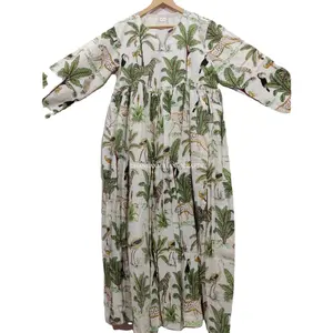 Indian Tunic Bohemian Cotton Printed Wholesale Wrap Dress Summer Designer Beach Wear Women Apparel